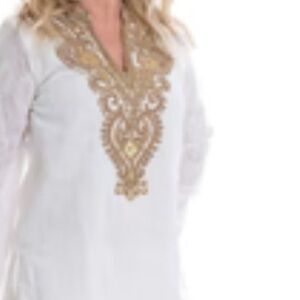 Chico's White and Gold Textured Top Sz 1 (M) Women